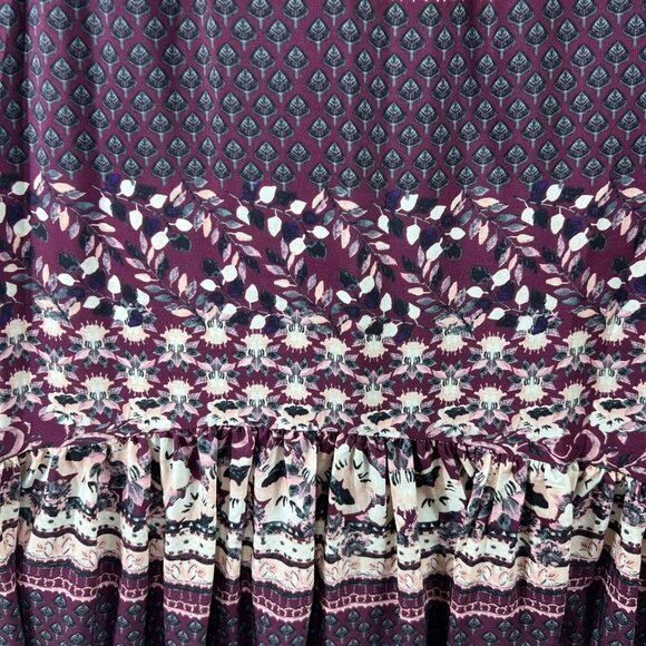 Maison Tara Womens 14 Boho Maxi Floral Geometric Halter Burgundy Dress Fairycore - Picture 6 of 12